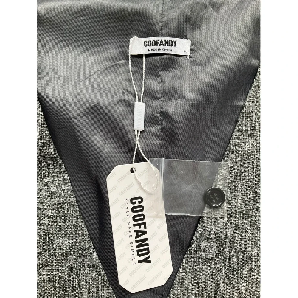 COOFANDY‎ Mens Slim Fit Formal Suit Vest Gray Size XL NWT Preppy Career Party